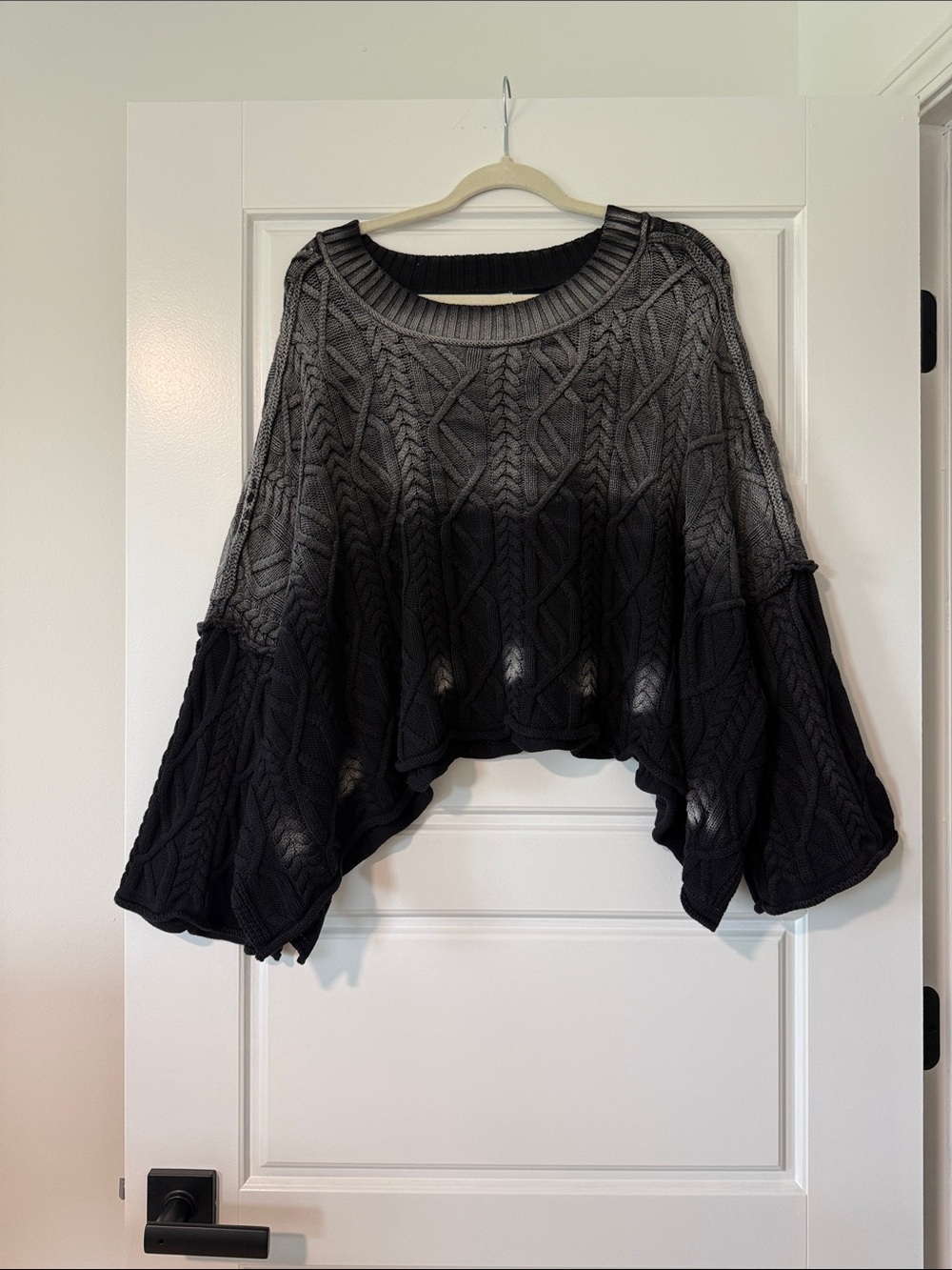Katydid Ombre Black and Gray Cable-Knit Off-the-Shoulder Sweater